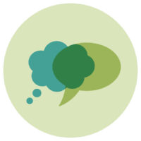 Bubble Icon showing a teal thought and green speech bubble inside a lighter green bubble